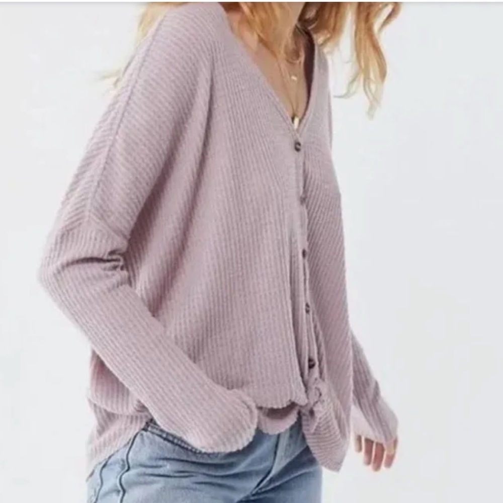 UO Out From Under Jojo Rosa Oversized Thermal Waffle Knit Long Sleeve Size Small